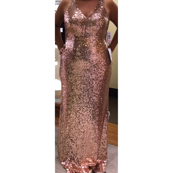 Champagne (Rosegold) Sequin Long Dress - Picture 5 of 6